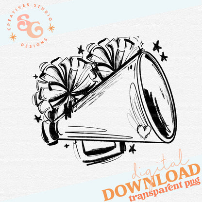 SKETCHY CHEER MEGAPHONE AND POMS