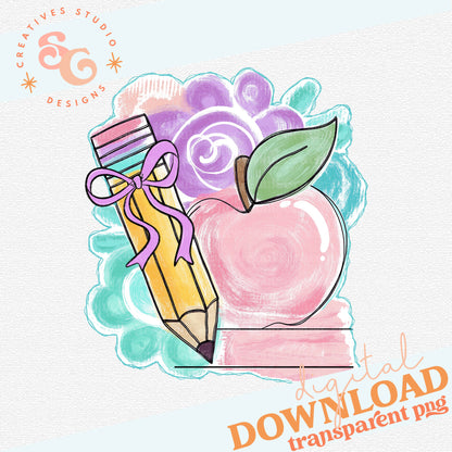 TEACHER PENCIL WITH APPLE DOODLE