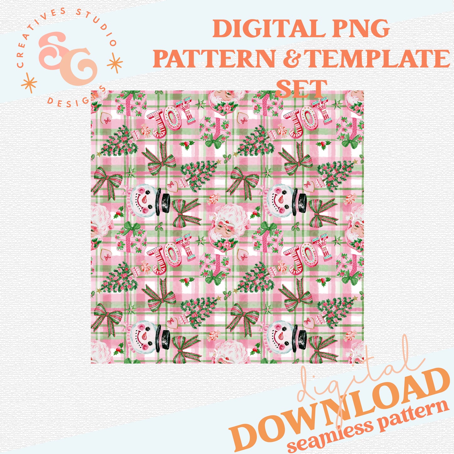 PINK CHRISTMAS PAPER SET - INCLUDES 12 X 12 SEAMLESS, COMPOSITION COVER, 20 OZ TUMBLER WRAP AND BOOKMARK FILE