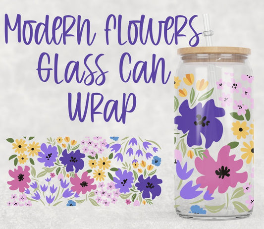 Modern Flowers Glass Can Wrap Template