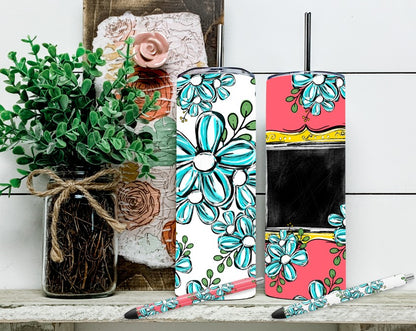 Aqua Flowers with School Year Wrap Bonus Pen Wrap   [TUMBLER WRAP]