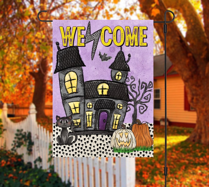 Welcome Haunted House Garden Flag