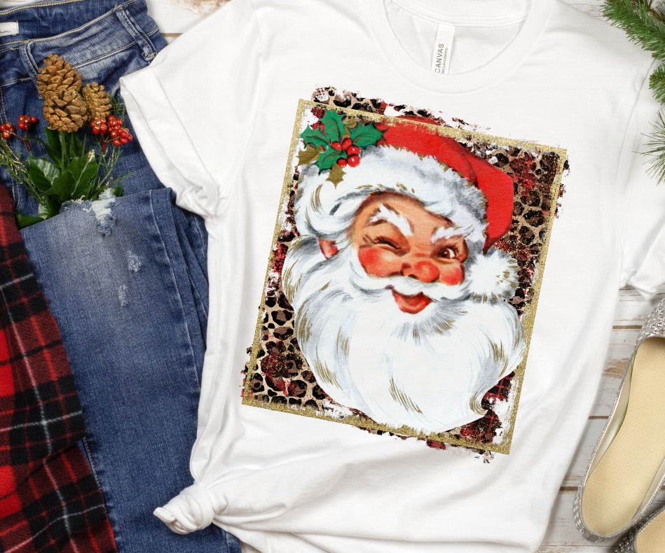 Vintage Santa on Leopard and Buffalo Plaid