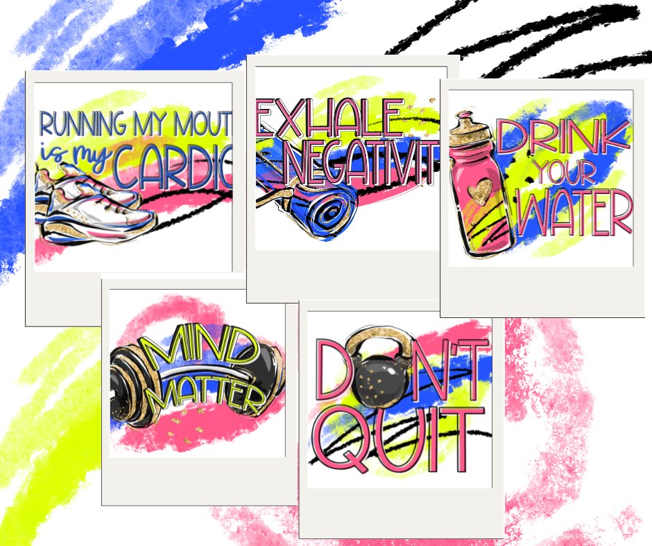 FITNESS BUNDLE - TUMBLER WRAPS, PEN WRAP, FITNESS TRACKER & PNG STICKERS