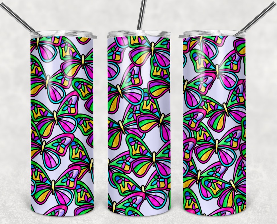 Stained Glass Butterfly Sublimation Tumbler Wrap with BONUS Pen Wrap [20 oz Tumbler]