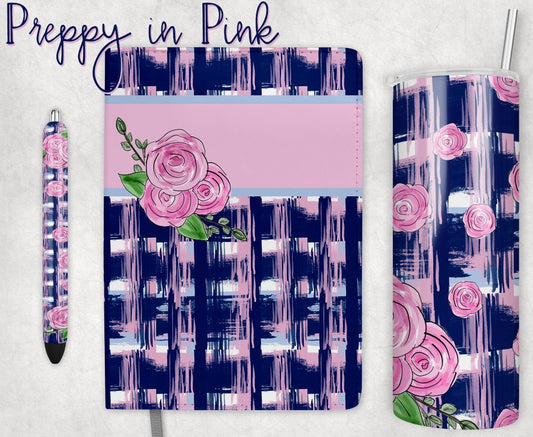 Preppy in Pink Set [pen wrap, tumbler wrap, journal [3], square, circle, rectangle]