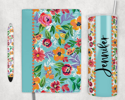 Orange Floral Set [pen wrap, tumbler wrap, journal, pattern overlay, seamless paper, circle]