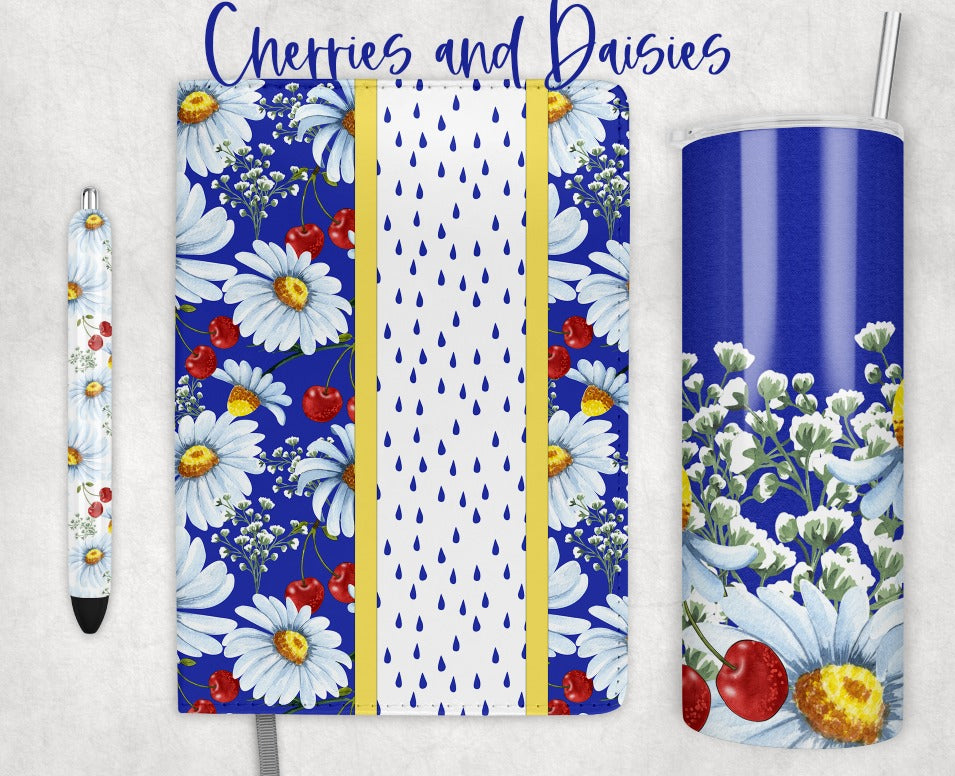 Daisies and Cherries Sublimation Template Set [Pen Wrap, Journal, Tumbler & Digital Paper]