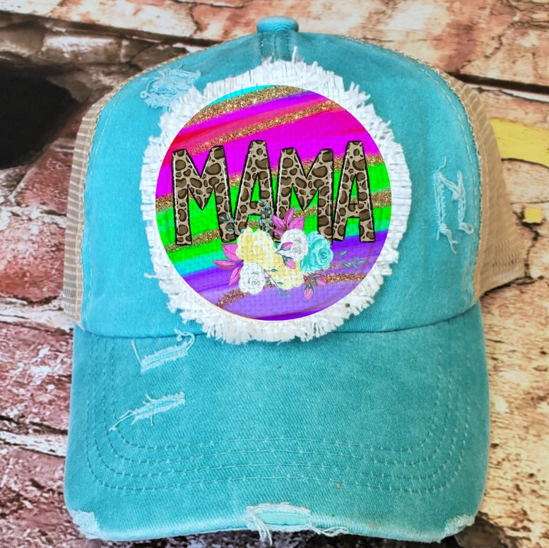 Mama Neon Flowers Hat Patch Set [includes circle, square and oval]