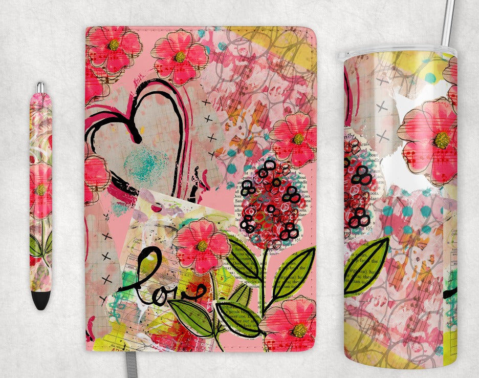 Scrapbook Flowers Sublimation Set [Paper, PNG Overlay, Journal, Tumbler Wrap, Pen Wrap]