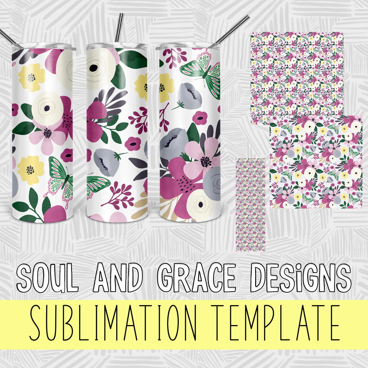 Butterfly and Flowers Sublimation Set