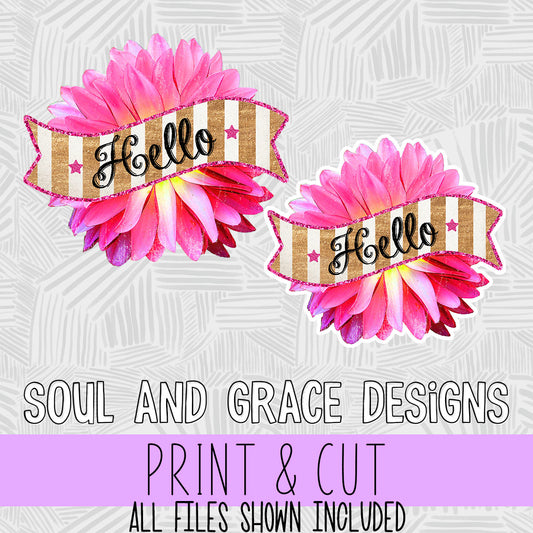 Hello on Flower - Vintage [Print & Cut Sticker]