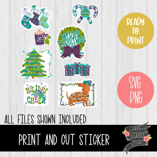 Holiday Cheer Print & Cut Planner Stickers
