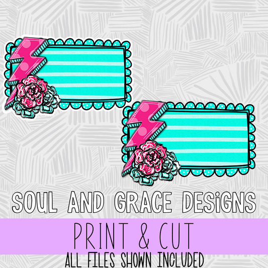 Lightning Bolt and Flowers Blank Label  [Print & Cut Sticker]