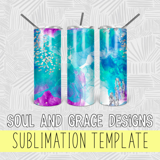 Aqua Mermaid Watercolor Tumbler Wrap Design