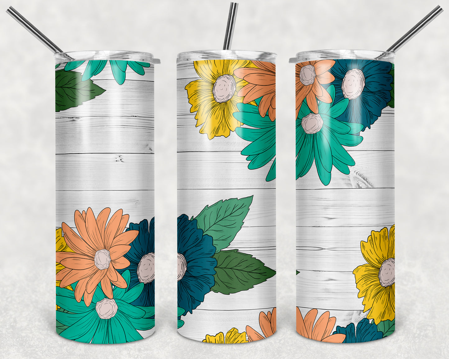 Bright Flowers on Wood Floral Set [tumbler wrap, license plate, earrings, circle]