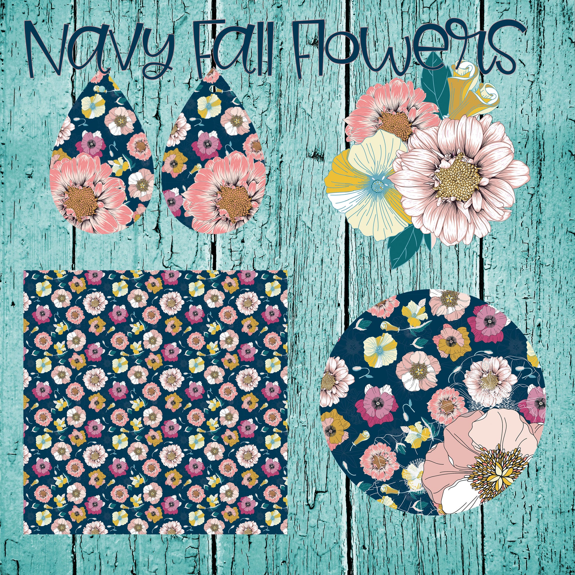 Navy Fall Flowers Sublimation Set - Seamless Pattern/Paper, Earrings, –  Soul & Grace Designs