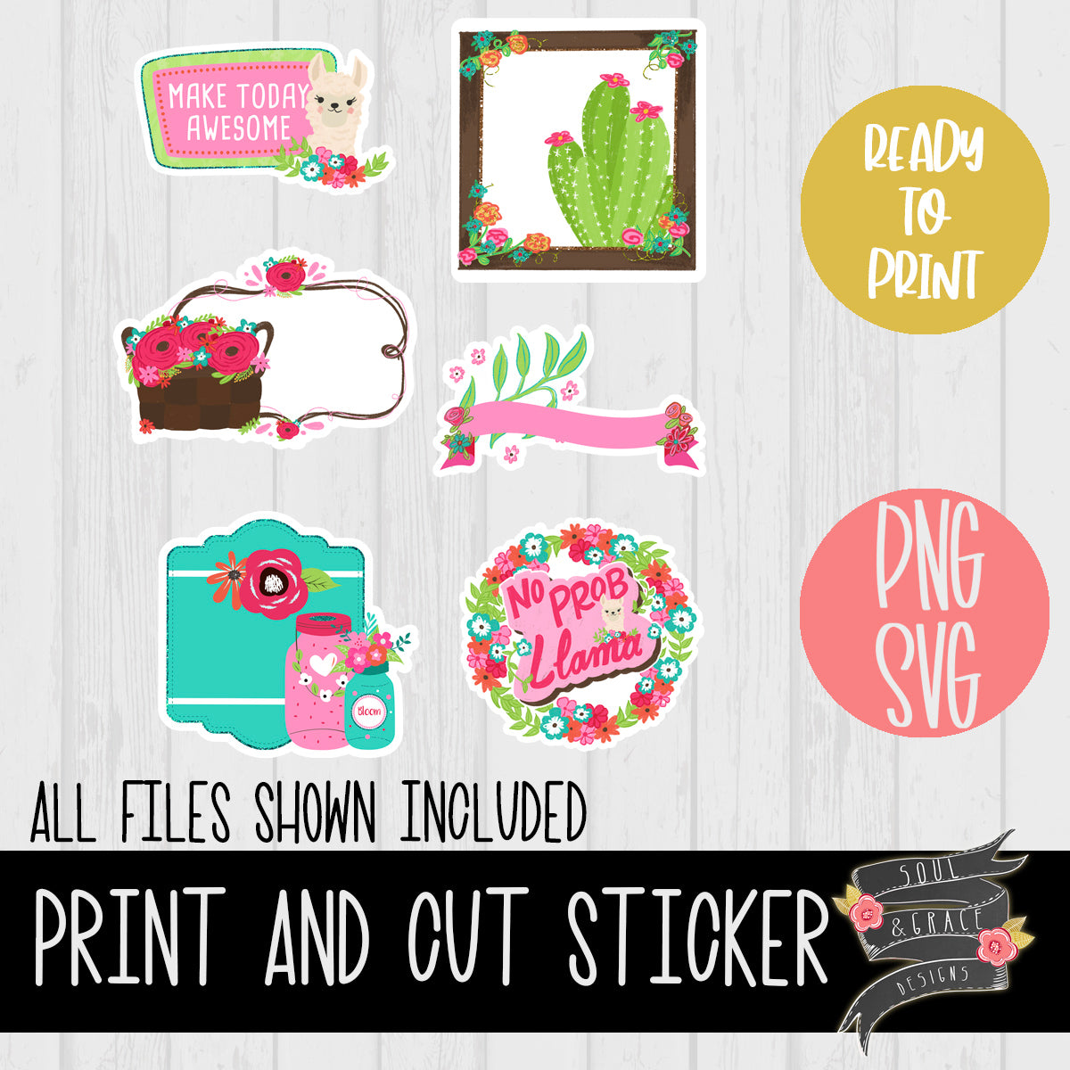 Pastel Cactus Print & Cut Planner Stickers