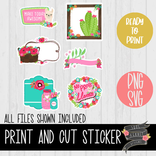 Pastel Cactus Print & Cut Planner Stickers