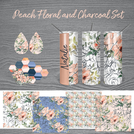 Peach Floral And Charcoal Sublimation Set