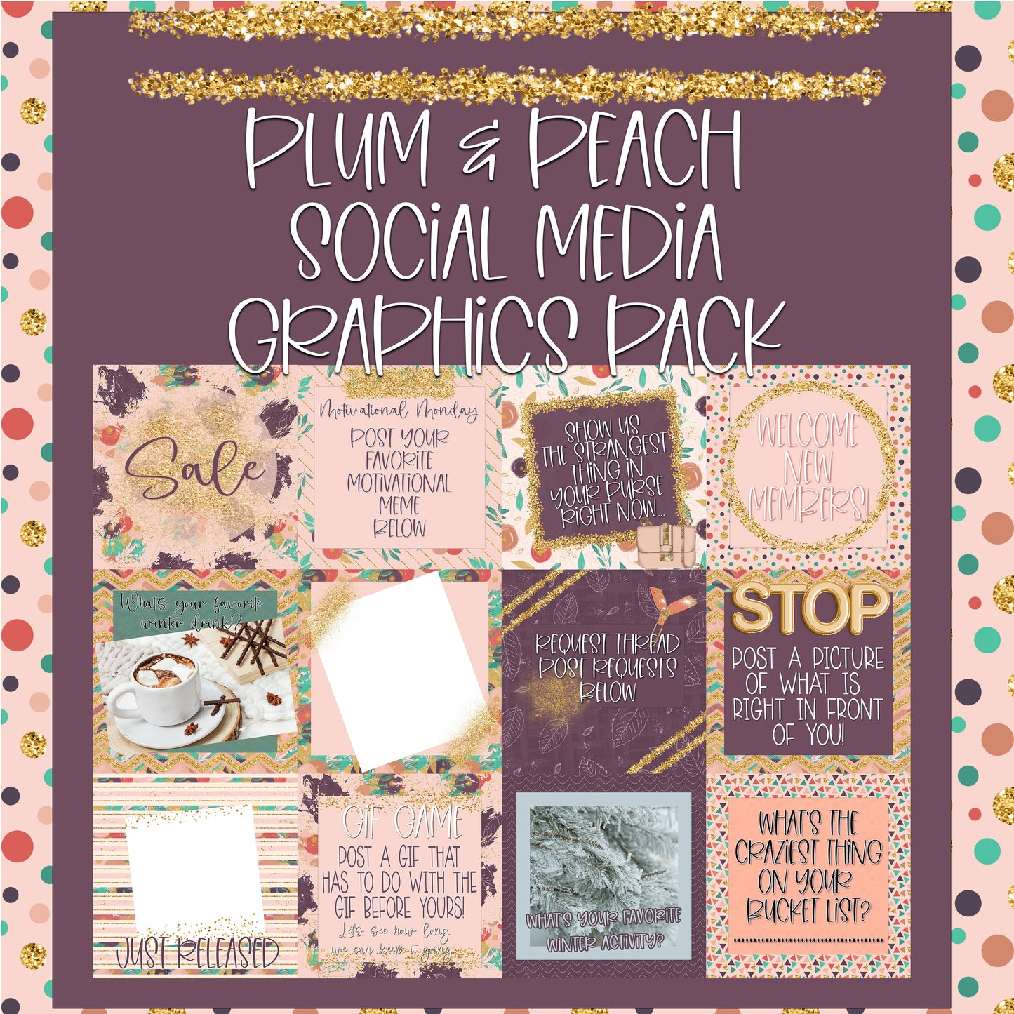 Plum and Peach Social Media Graphics Pack