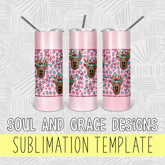 Reindeer and Candy Cane Wrap 20 oz  [TUMBLER WRAP]