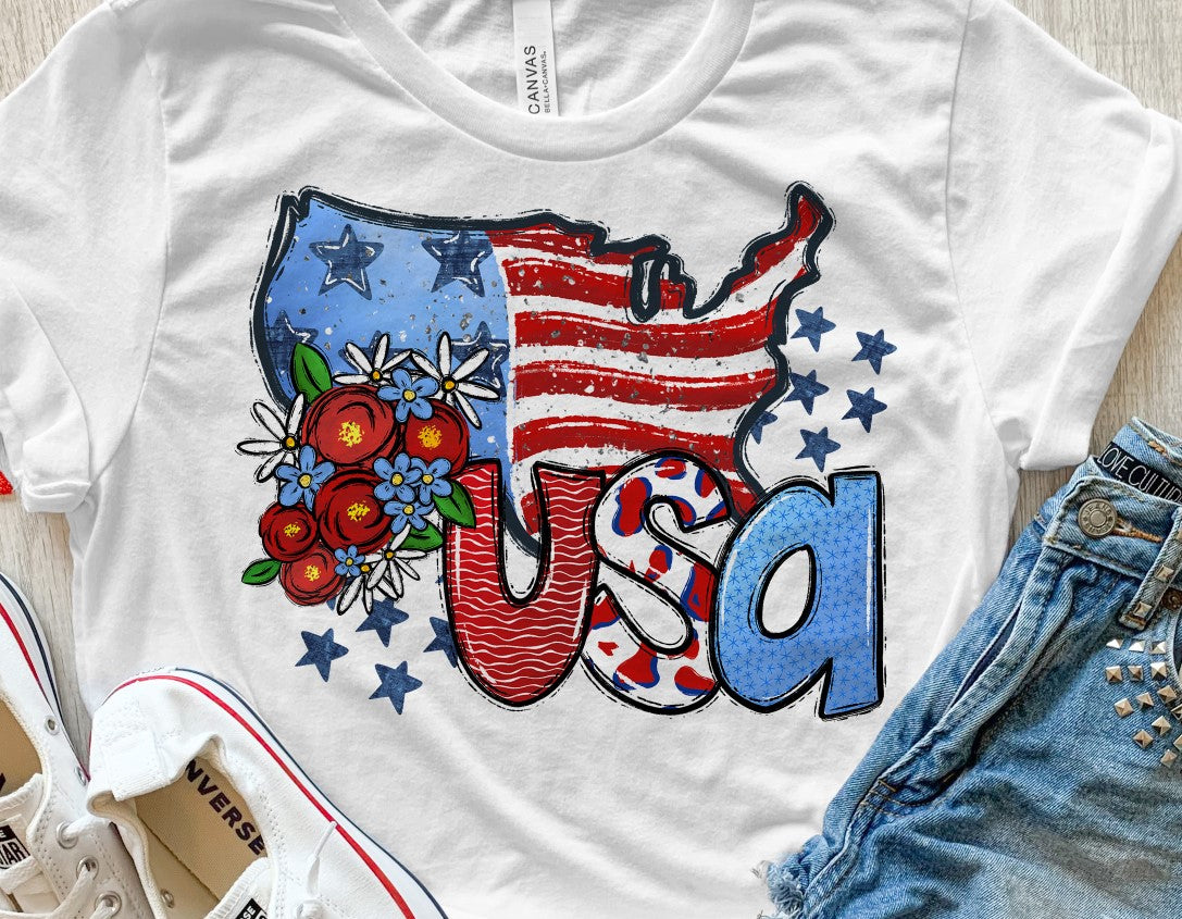 USA Map with Flowers