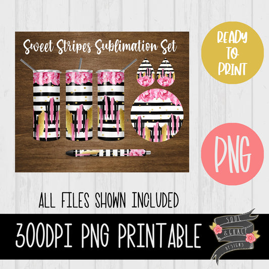 Sweet Stripes Tumbler, Pen Wrap, Circle and Teardrop Earring Set