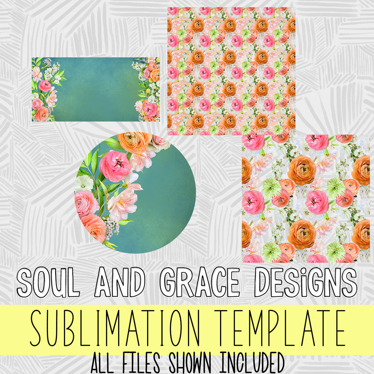 Wedding Garden Sublimation Template Set [Rectangle, Circle, Seamless Overlay, Pattern Paper]
