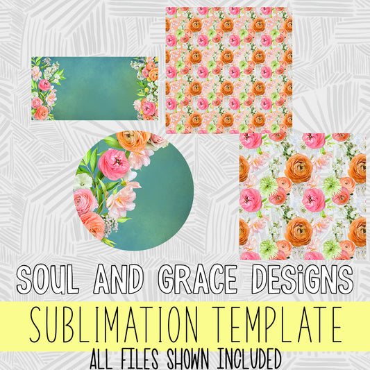 Wedding Garden Sublimation Template Set [Rectangle, Circle, Seamless Overlay, Pattern Paper]