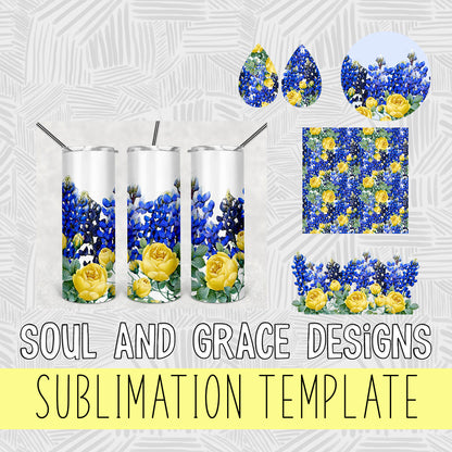 Bluebonnets and Yellow Roses Sublimation Set