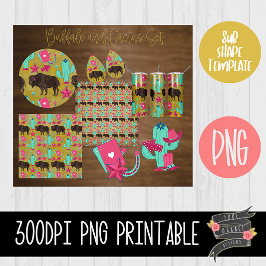 Buffalo and Cactus Sublimation Template Set
