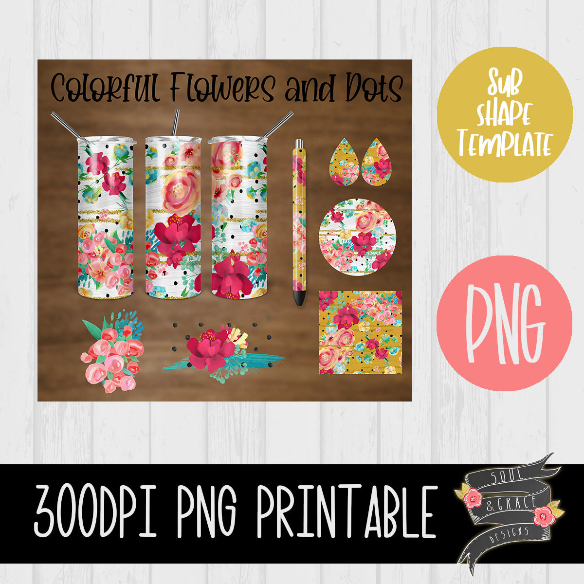 Colorful Flowers and Dots Sublimation Template Set