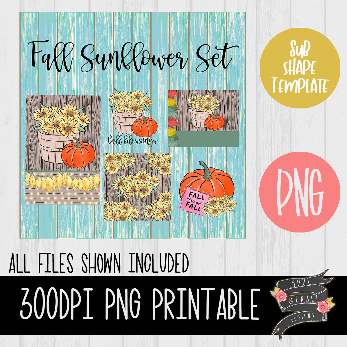 Fall Sunflowers Sublimation Template Set