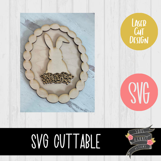 Floral Bunny in Egg Frame [SVG]