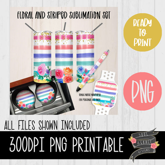 Striped Floral Sublimation Set