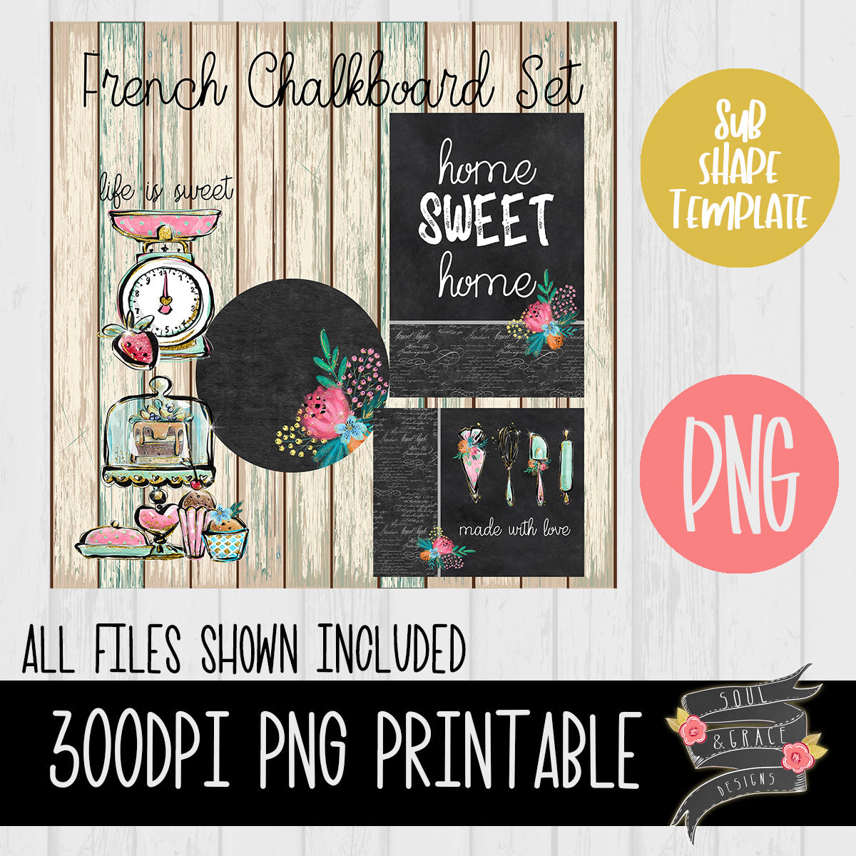 French Chalkboard Sublimation Template Set