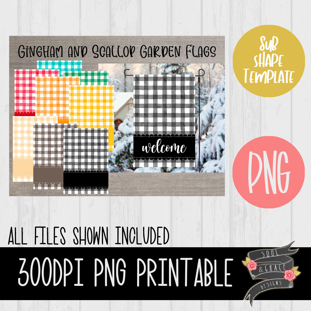 Gingham and Scallop Garden Flag Sublimation Template Set