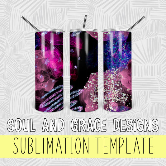 Pink and Black Mermaid Watercolor Tumbler Wrap Design