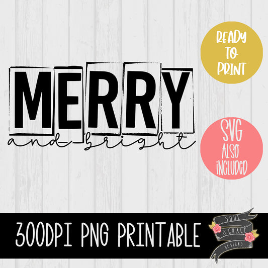 Merry and Bright word art