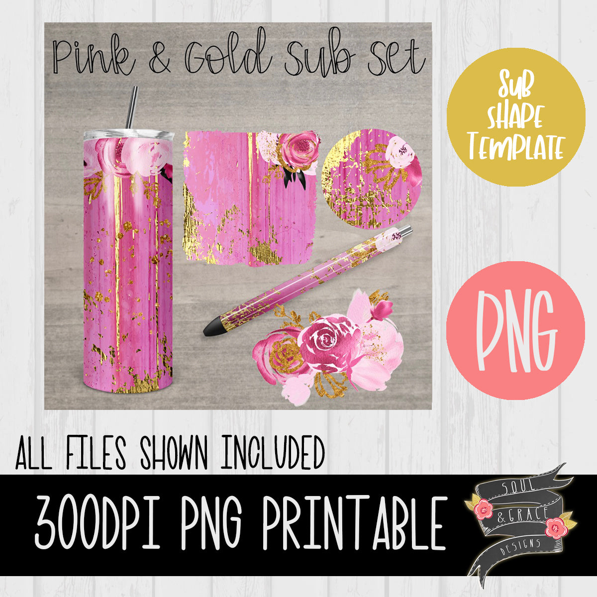 Pink and Gold Floral Sublimation Set