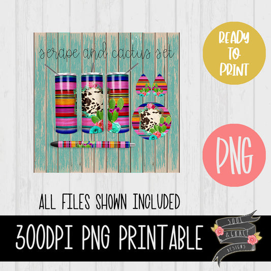Serape and Cowhide Tumbler, Pen Wrap, Circle and Teardrop Earring Set